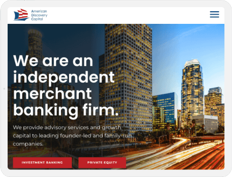 American Discovery Capital website design tablet view