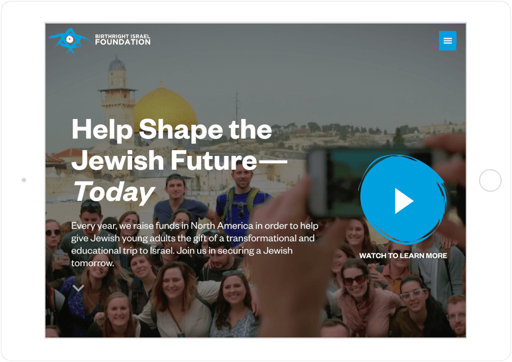 Birthright Israel Foundation Website Tablet View