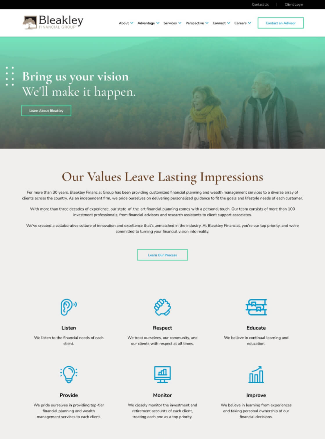 Bleakley Financial Website Desktop View