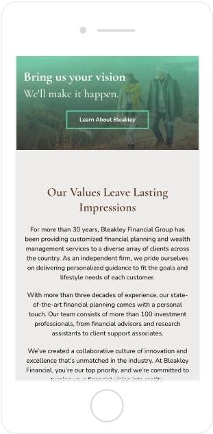 Bleakley Financial Website Mobile View