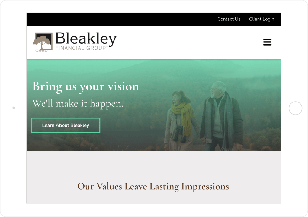 Bleakley Financial Website Tablet View