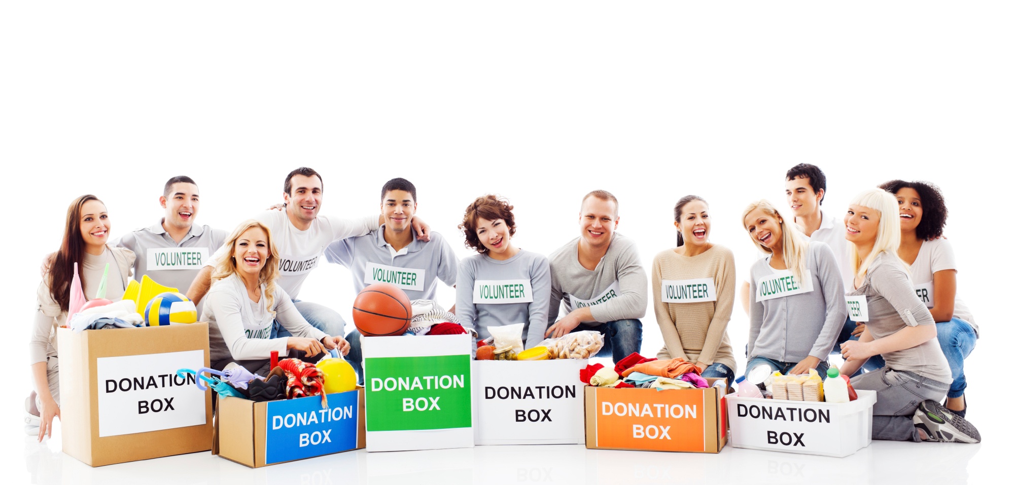 Photo of people with donation boxes