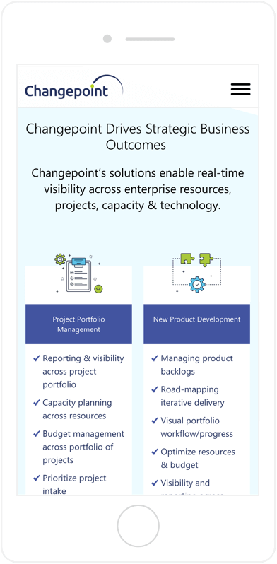 Changepoint homepage on mobile
