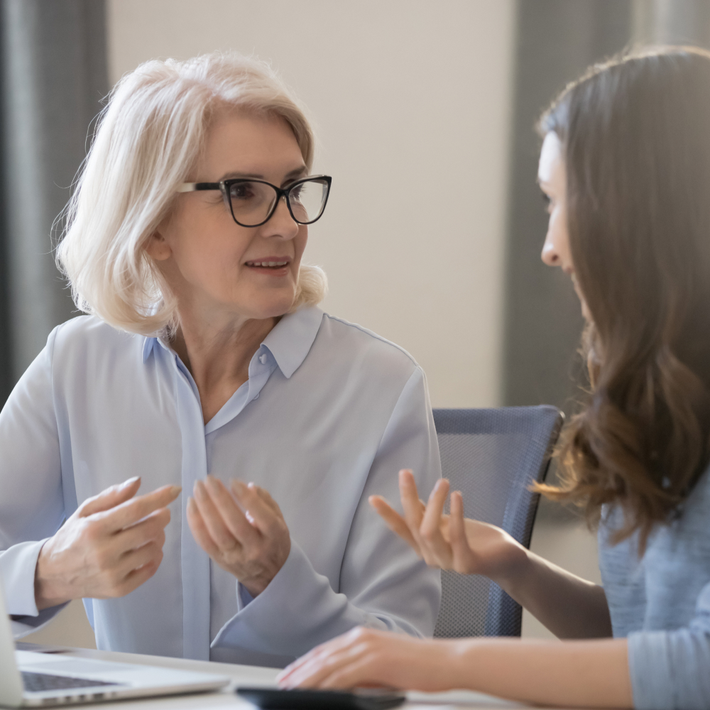 Two women talking