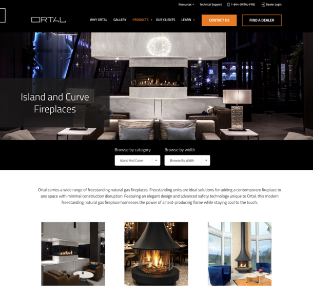 Ortal Heat website features and product gallerydesktop