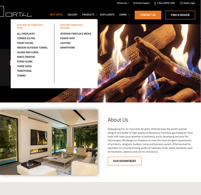 Ortal Heat website navigation desktop view