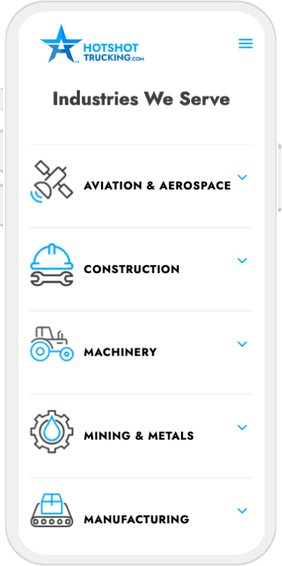 HotShotTrucking Custom Service Page Elements on Mobile