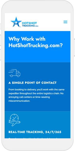 HotShotTrucking's website on a mobile device