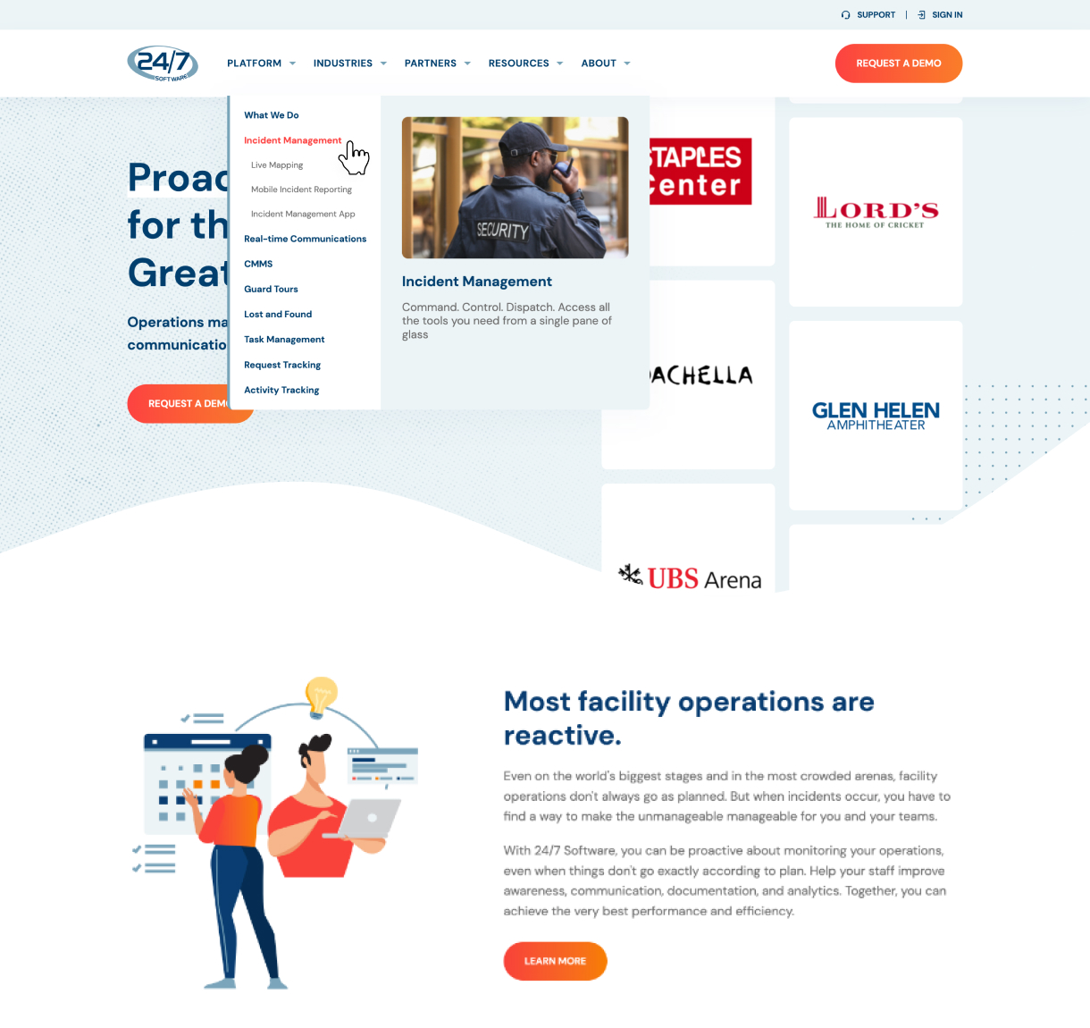 Streamlined Mega Menu Navigation on 24/7 Software's Site on Desktop