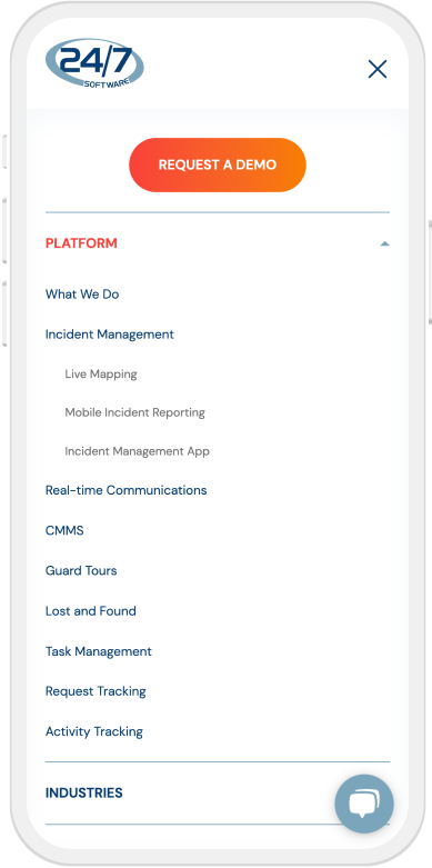 Streamlined Mega Menu Navigation on 24/7 Software's Site on Mobile