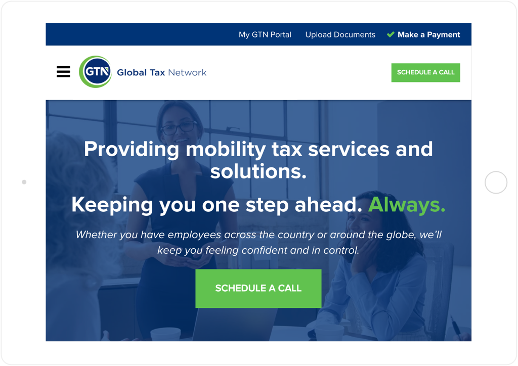 Global Tax Network website tablet view