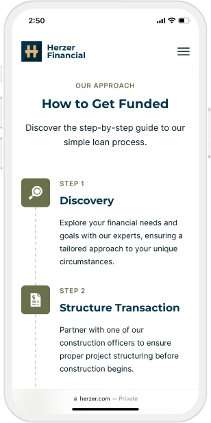 Herzer Financial's website on mobile