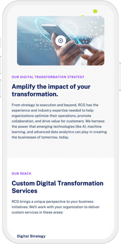 Engaging Animations and Interactions on RCG Global Services website on mobile