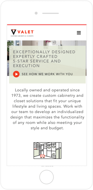 Valet Custom Website Mobile View