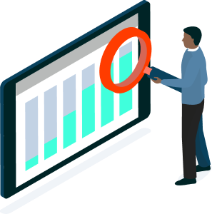 illustration of a person magnifying a screen