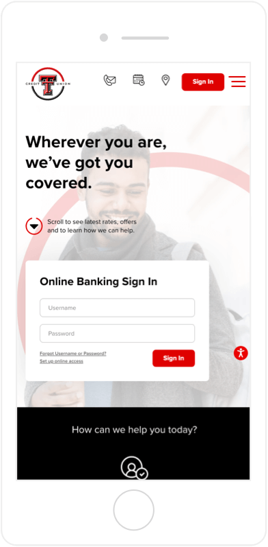 Login Feature on Texas Tech Credit Union on Mobile