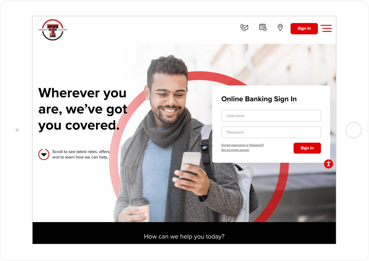 Login Feature on Texas Tech Credit Union Website