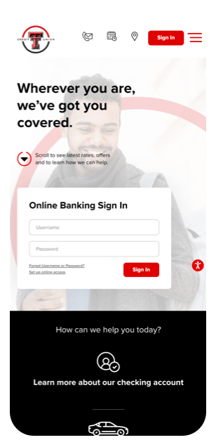 Texas Tech Credit Union Website Mobile View