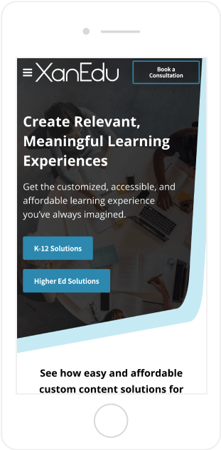 XanEdu Website Mobile View