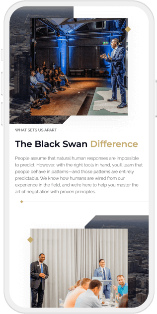 Black Swan Group web design with smartbug media mobile