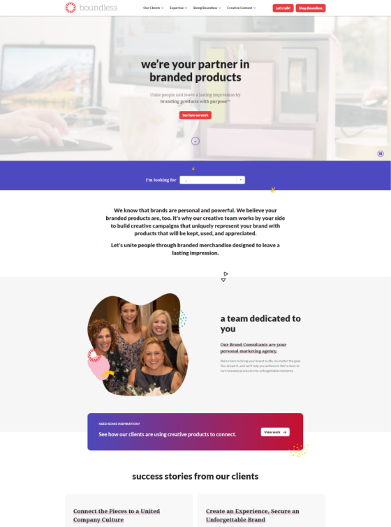 Boundless website design desktop view