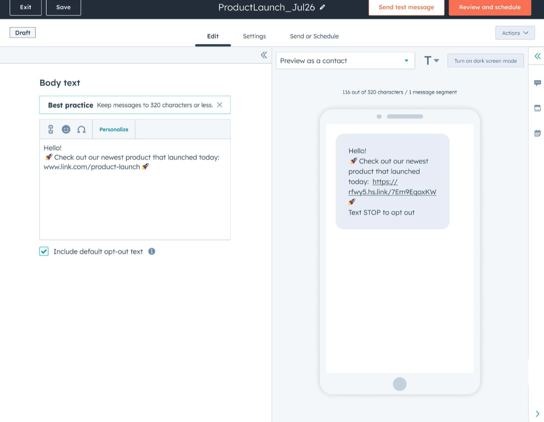 HubSpot SMS Messaging Preview Image