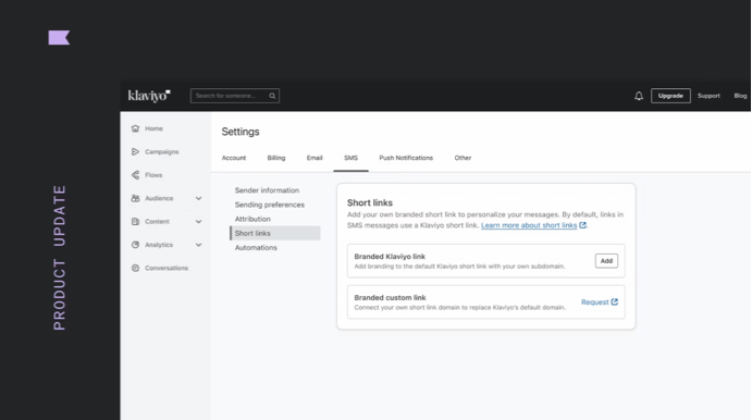 Klaviyo branded SMS short links preview image