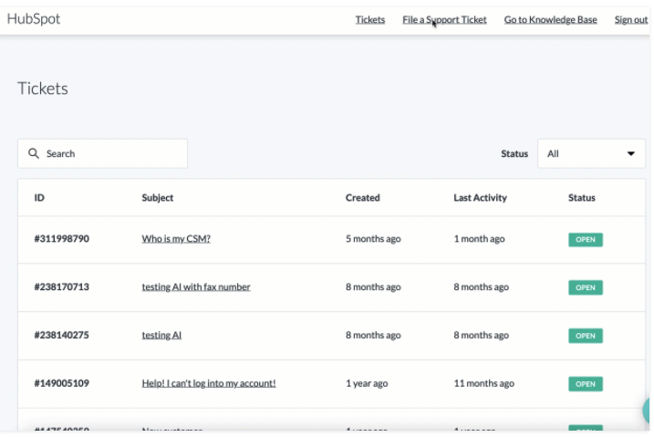 HubSpot customer portal