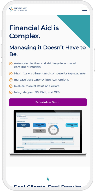 Regent Education Web Design Portfolio mobile view
