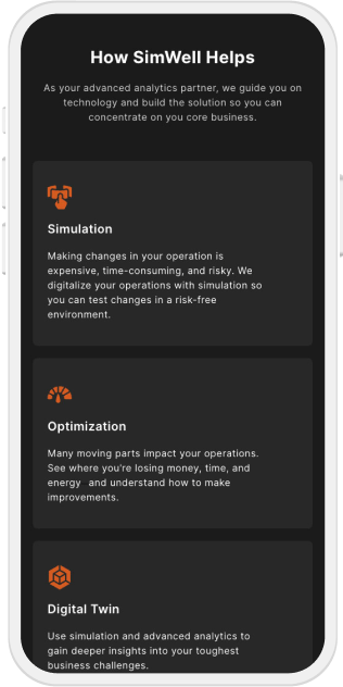 Simwell mobile view Providing Simulations at Scale to Digitize Operations